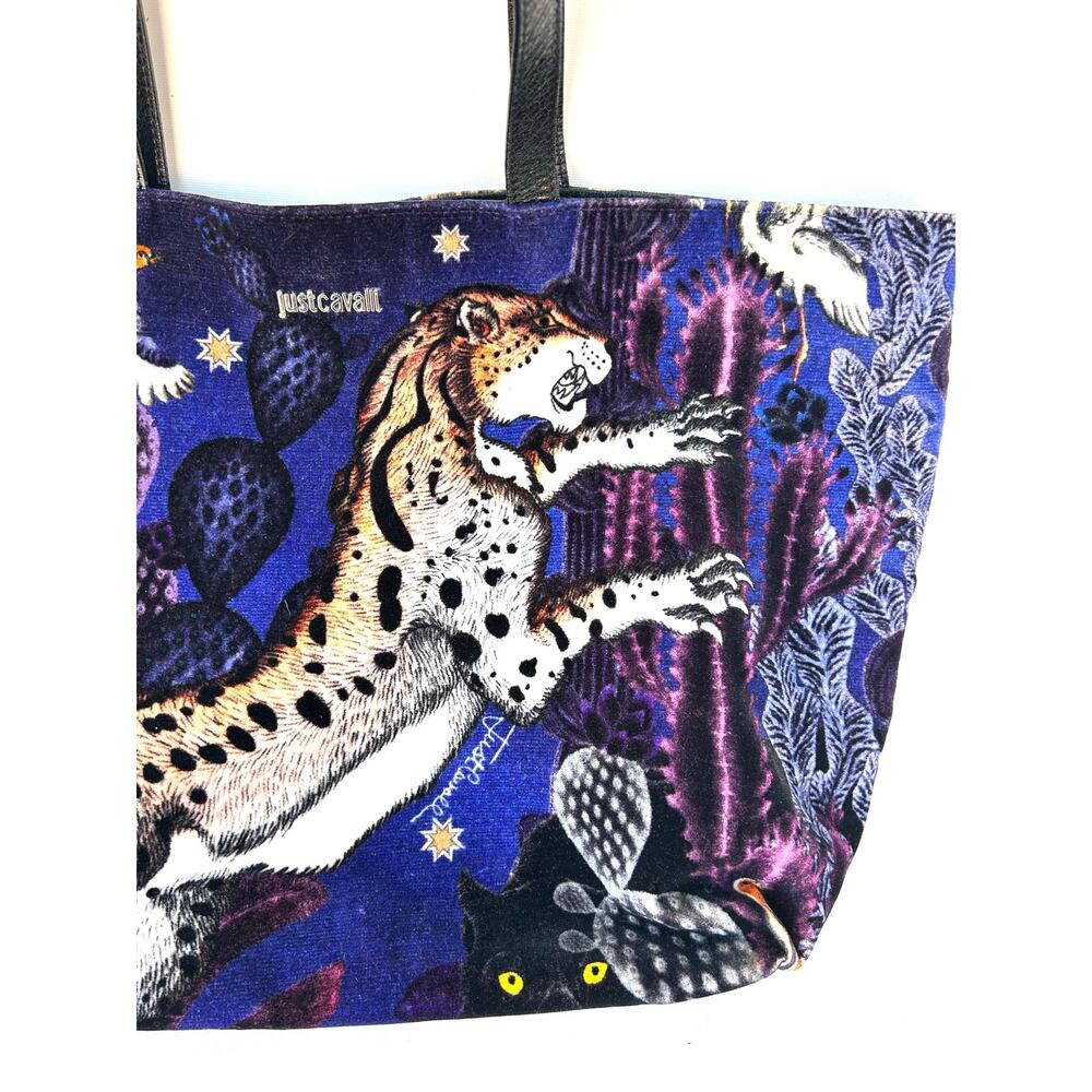 Vintage Y2K Roberto Cavalli Velvet Oversized Tote Bag Leopard Animal Purse - Picture 5 of 10